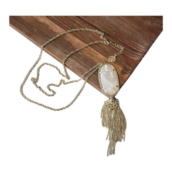 Kendra Scott Rayne Rose Gold Long Pendant Necklace in Ivory Mother-of-Pearl - Picture 3 of 16